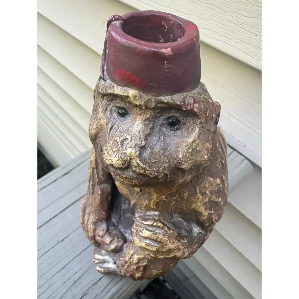 Vintage Gargoyles Studio chalkware monkey candle holder gothic chinoserie 7”